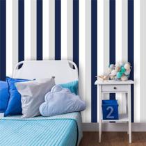Papel de Parede Listrado, Azul, Branco e Cinza 250