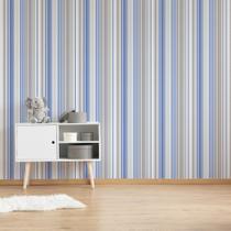 Papel de Parede Listrado Azul e Cinza 57x270cm