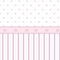 Papel De Parede Listrado Rosa E Lilas Com Coroa Infantil