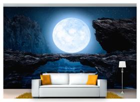 Papel De Parede Lua Cheia Noite Montanha 3D 7,50m² Lua46