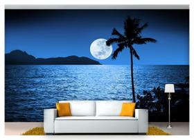 Papel De Parede Lua Cheia Noite Praia 3D Lua18