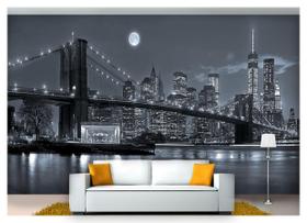 Papel De Parede Lua Cheia Ponte Brooklyn 3D Lua24