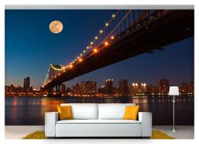 Papel De Parede Lua Cheia Ponte Brooklyn 3D Lua28