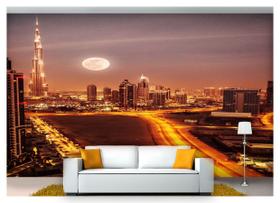 Papel De Parede Lua Noite Cidade Dubai 3D Lua14