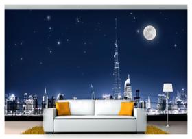 Papel De Parede Lua Noite Cidade Dubai 3D Lua20
