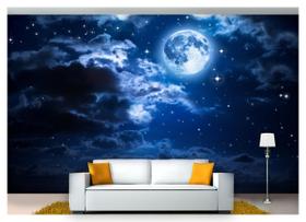 Papel De Parede Lua Noite Nuvens Estrelas 3D 7,50m² Lua16