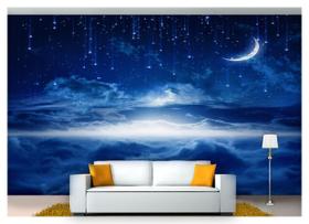 Papel De Parede Lua Noite Nuvens Estrelas 3D Lua19