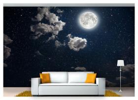 Papel De Parede Lua Noite Nuvens Estrelas 3D Nsk71 - Você Decora