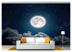 Papel De Parede Lua Noite Nuvens Estrelas 3D Nsk73
