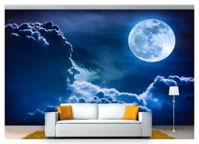 Papel De Parede Lua Noite Nuvens Estrelas 3D Nsk81