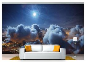 Papel De Parede Lua Noite Nuvens Estrelas 3D Nsk83