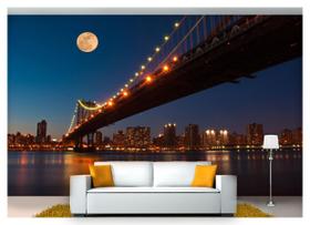 Papel De Parede Lua Noite Ponte Brooklyn 3D Nsk67