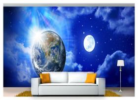 Papel De Parede Lua Noite Terra Estrelas 3D Lua15