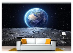 Papel De Parede Lua Noite Terra Estrelas 3D Lua25