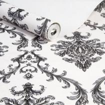 Papel de Parede Magnific Clássico Arabesco Medalhão Preto e Branco Rolo 9,50mx53cm