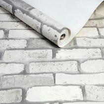 Papel De Parede Magnific Tijolinho A Vista 3D Branco/Cinza Vinílico Rolo De 9,50M