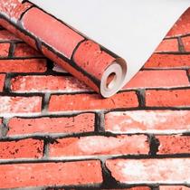 Papel De Parede Magnific Tijolinho A Vista 3D Vermelho/Laranja Vinílico Rolo De 9,50M