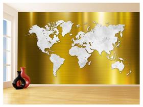 Papel De Parede Mapa Mundi Aço Escovado Branco 3,5M Nmu65 Papel De Parede Mapa Mundi Aço Escovado Branco 3,5M Nmu65