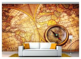 Papel De Parede Mapa Mundi Antigo Bússola Nmu17 3M²