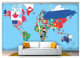 Papel De Parede Mapa Mundi Bandeiras Países Nmu06 - Você Decora