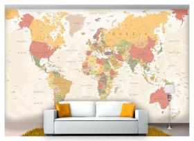 Papel De Parede Mapa Mundi Bege Creme 7,50M² Nmu11