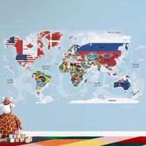 Papel de Parede Mapa Mundi com Bandeiras dos paises