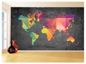 Papel De Parede Mapa Mundi Concreto Arte Cores 3,5M Nmu52