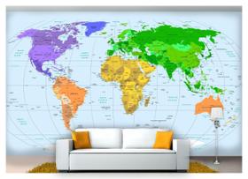 Papel De Parede Mapa Mundi Continentes Nmu04