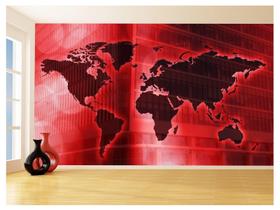 Papel De Parede Mapa Mundi Fundo Vermelho Arte 3,5M Nmu80