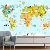 Papel de Parede Mapa Mundi Infantil Animais Sala Adesivo - 479pcm Papel de Parede Mapa Mundi Infantil Animais Sala Adesivo - 479pcm