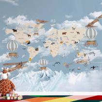 Papel de parede Mapa Mundi Infantil com bixinhos