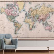 Papel de Parede Mapa Mundi Vintage Planeta Sala Painel - 471pcp