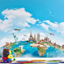Papel de Parede Mapa Mundo com Monumentos Viagem e Exploração em Alta Definição