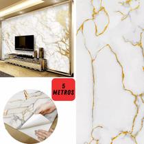 Papel De Parede Mármore Dourado Adesivo Colante 5 Metros