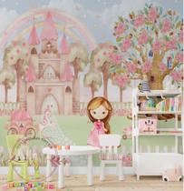 Papel de Parede Menina Castelo Infantil Quarto Bebê Bn129