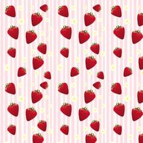 Papel De Parede Morango E Flores Com Listras Adesivo Lavável