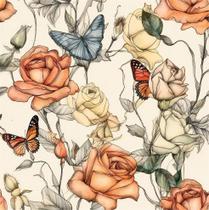 Papel de parede MuralPeel Boho Roses Floral Butterfly Laranja/Azul/Amarelo