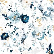 Papel de parede MuralPeel Vintage Peony Floral Crane branco/azul