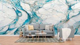 Papel de Parede Painel 3D Mármore Branco Azul Vinílico 4M Auto Colante Lavável Revestimento