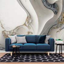 Papel de Parede Painel 3D Mármore Branco com Cinza 2,5M Revestimento Pedra Requinte Auto Colante