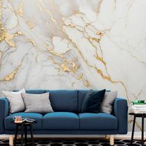 Papel de Parede Painel 3D Mármore Branco com Ouro Auto Colante Lavável Revestimento Brilhoso