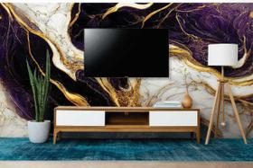 Papel de Parede Painel 3D Mármore Branco Ouro Roxo 3,5M Revestimento Auto Colante Brilho Marmorizado Papel de Parede Painel 3D Mármore Branco Ouro Roxo 3,5M Revestimento Auto Colante Brilho Marmorizado