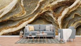 Papel de Parede Painel 3D Mármore Cinza com Dourado Auto 4M Colante Lavável Revestimento Brilhoso