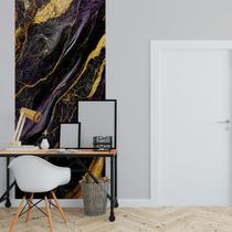 Papel de Parede Painel 3D Mármore Dourado Preto Roxo 1M Auto Colante Lavável Revestimento Brilhoso