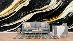 Papel de Parede Painel 3D Mármore Preto Branco Dourado 4M Revestimento Pedra Requinte Auto Colante