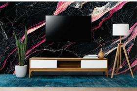 Papel de Parede Painel 3D Mármore Preto White Rosa 3,5M Auto Colante Lavável Revestimento Brilhoso