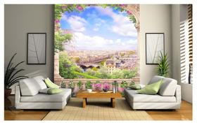 Papel De Parede Paisagem Digital Arco Flor 3D Dav59