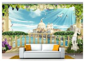 Papel De Parede Paisagem Digital Veneza Flores Dah40