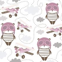 Papel de Parede Panda Aviões para Quarto de Menina 57x270cm Papel de Parede Panda Aviões para Quarto de Menina 57x270cm