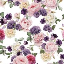 Papel de parede Para Quartos E Sala floral Com Fundo Branco E Flores em Tons de Rosa E roxo 1 Metro Papel de parede Para Quartos E Sala floral Com Fundo Branco E Flores em Tons de Rosa E roxo 1 Metro
